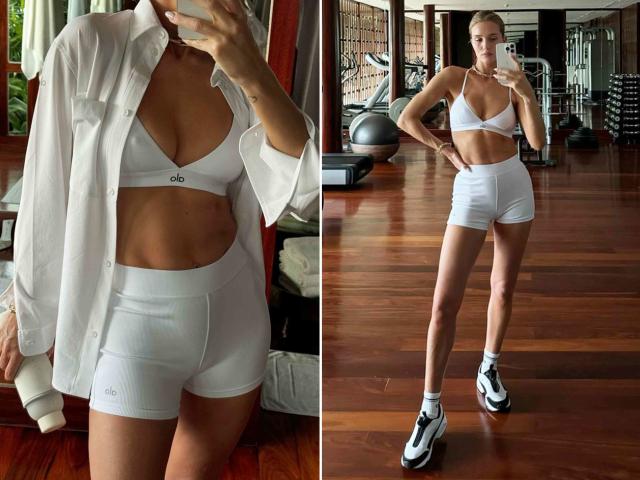 Rosie Huntington-Whiteley works out in the tiniest bra and shorts