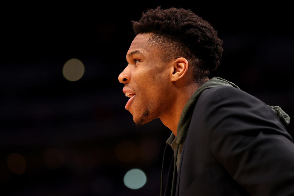 Milwaukee Bucks superstar Giannis Antetokounmpo has been the NBA's most dominant player on both sides of the ball this season. (Jamie Schwaberow/Getty Images)