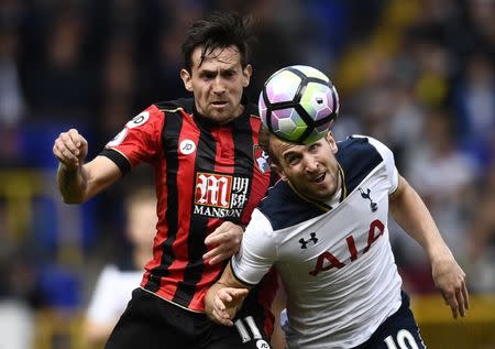 Britain Soccer Football - Tottenham Hotspur v AFC Bournemouth - Premier League - White Hart Lane - 15/4/17 Tottenham's Harry Kane in action with Bournemouth's Charlie Daniels Reuters / Dylan Martinez Livepic