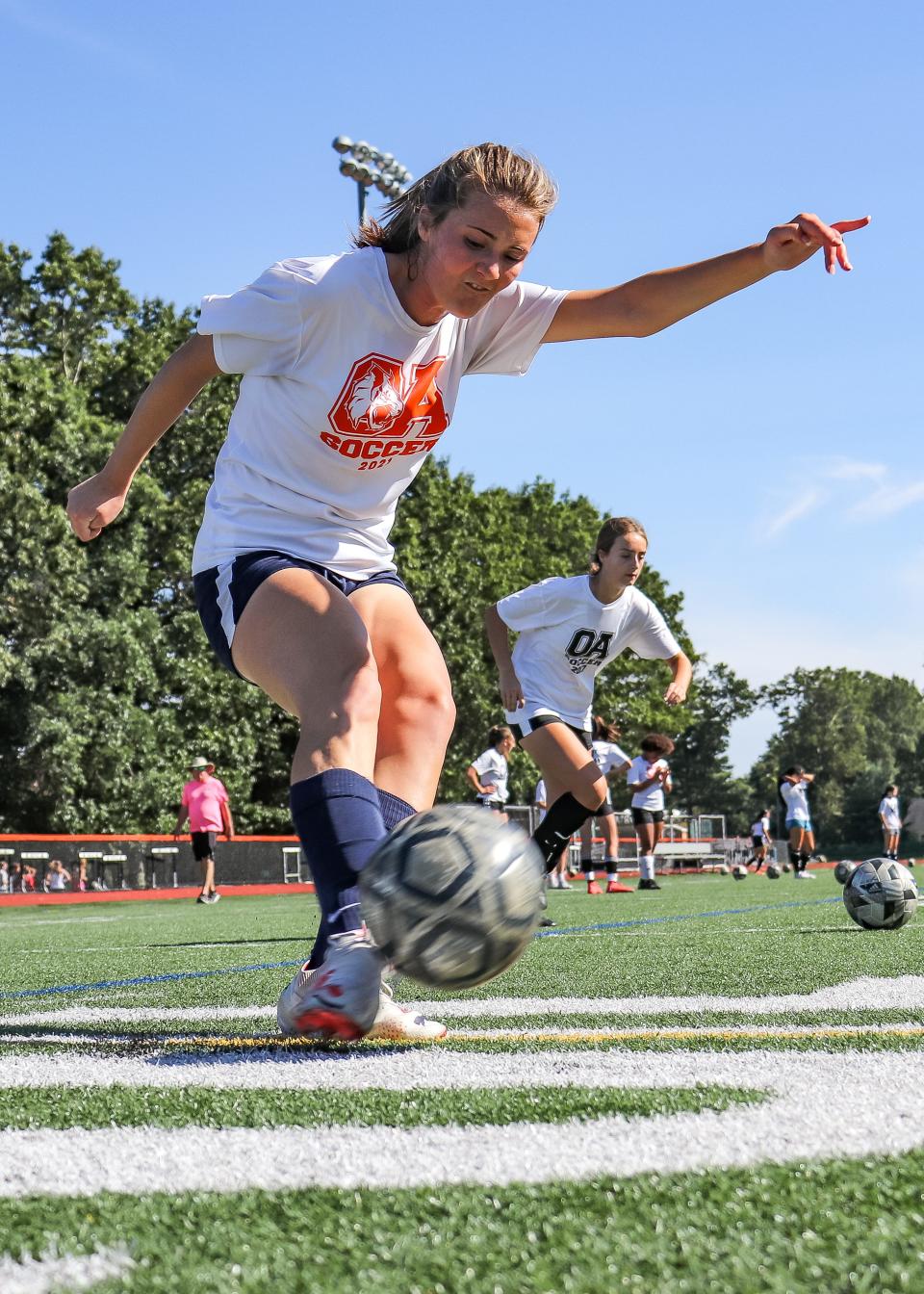 Oliver Ames' Emma Gavin drives the ball during a practice on Thursday, August 31, 2023.