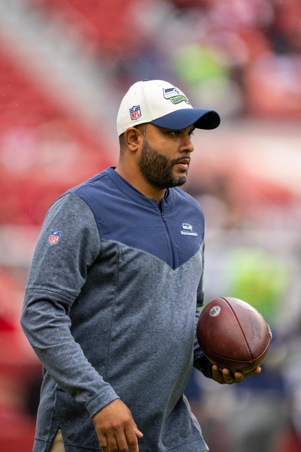 September 18, 2022; Santa Clara, California, USA; Seattle Seahawks associate head coach - defense Sean Desai before the game against the San Francisco 49ers at Levi's Stadium. Mandatory Credit: Kyle Terada-USA TODAY Sports