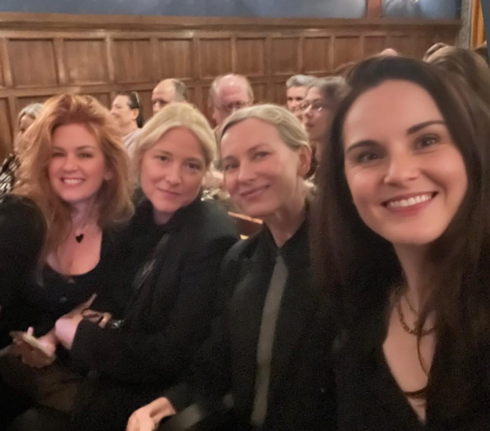 Isla Fisher attends the theatre with Naomi Watts, Bruna Papandrea and Michelle Dockery