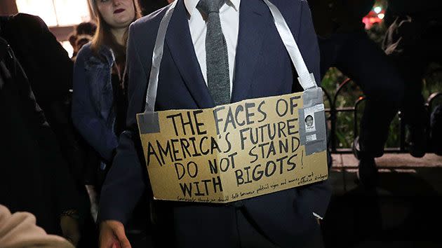 Anti-Trump protesters gather in a park as New Yorkers react to the election of Donald Trump. Source: Getty.