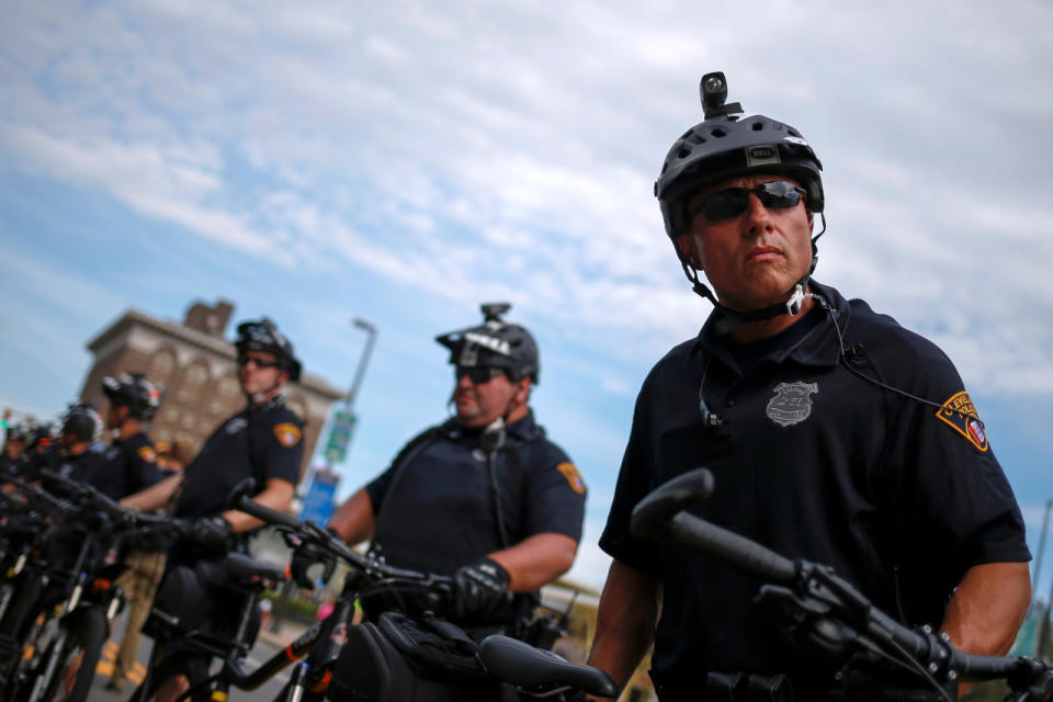 Demonstrators protest outside the RNC