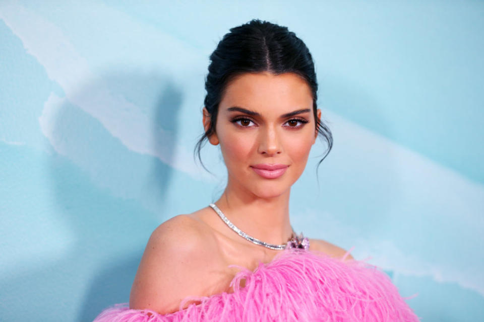 Kendall Jenner on the red carpet in a pink dress. (Don Arnold / Getty Images)
