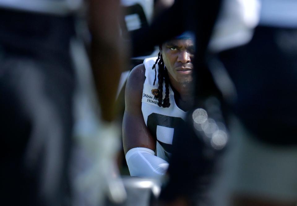 Jaguars defensive end Jordan Smith watches a drill during a training camp practice on July 27.
