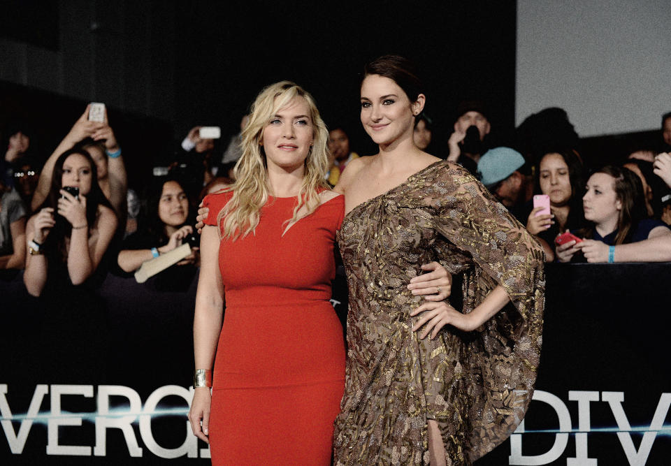 LOS ANGELES, CA - MARCH 18:  (EDITORS NOTE: This image was processed using digital filters)  Kate Winslet and Shailene Woodley attend Summit Entertainment's 'Divergent' Premiere at Regency Bruin Theatre on March 18, 2014 in Los Angeles, California.  (Photo by Jason Kempin/Getty Images)