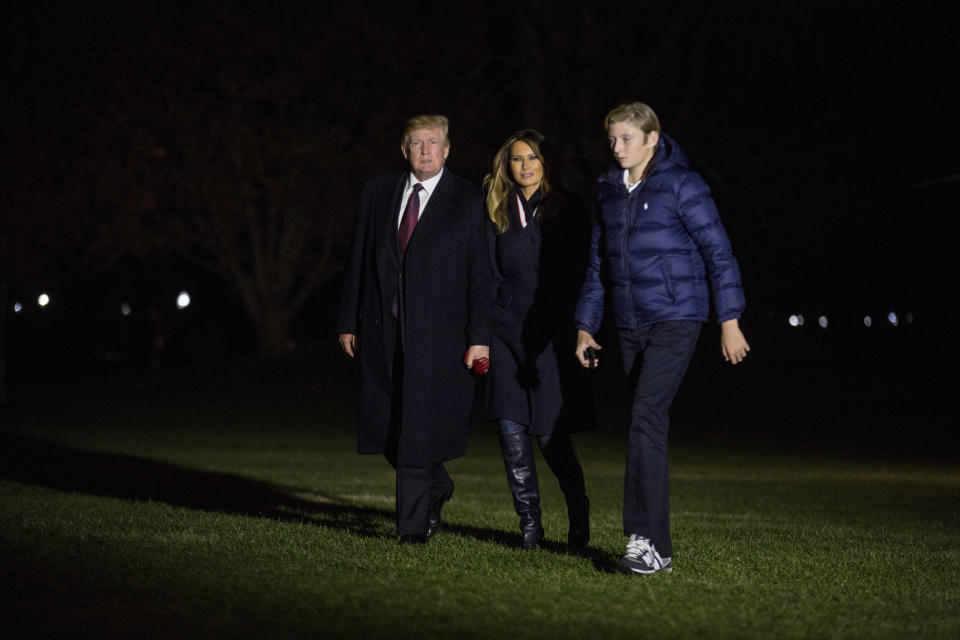 This photo of Barron Trump walking alongside his parents Donald and Melania and seeming to tower over them has caught the attention of social media users. Source: Getty