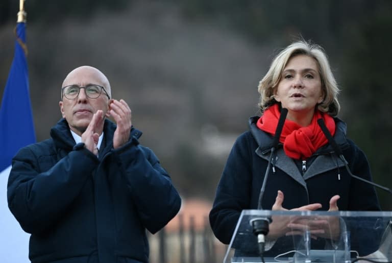 Valérie Pécresse, candidate LR à la présidentielle, et Eric Ciotti, le 6 décembre 2021 à Saint-Martin-Vésubie - Christophe SIMON © 2019 AFP