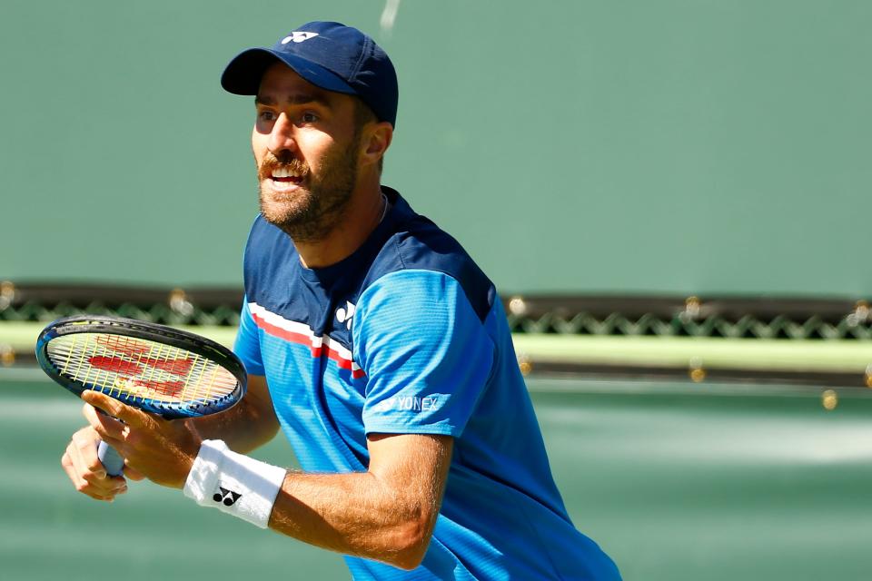 Steve Johnson plays Jack Sock in the men's final during the Oracle Challenger Series at the Indian Wells Tennis Garden on Sunday March 8, 2020 in Indian Wells, California.