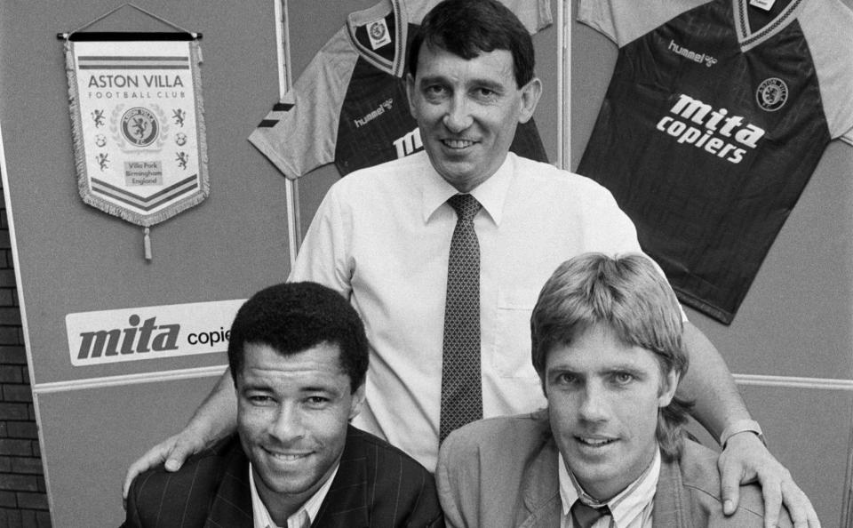 Paul McGrath signs for Graham Taylor at Aston Villa (also pictured is teammate Kent Nielsen) - Birmingham Post and Mail Archive/Mirrorpix/Getty Images/Birmingham Post and Mail Archive/Mirrorpix/Getty Images