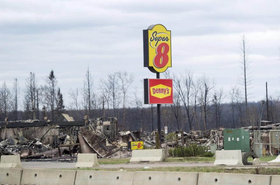 A motel destroyed by the wildfires is seen in Fort McMurray, Alta., on Monday, May 9, 2016. THE CANADIAN PRESS/Ryan Remiorz