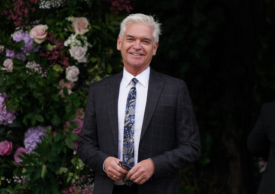 Phillip Schofield arriving at St Michael's church, Heckfield in Hampshire, for the wedding of Anthony McPartlin to Anne-Marie Corbett. Ant is one half of the entertainment duo Ant and Dec. Picture date: Saturday August 7, 2021. (Photo by Andrew Matthews/PA Images via Getty Images)