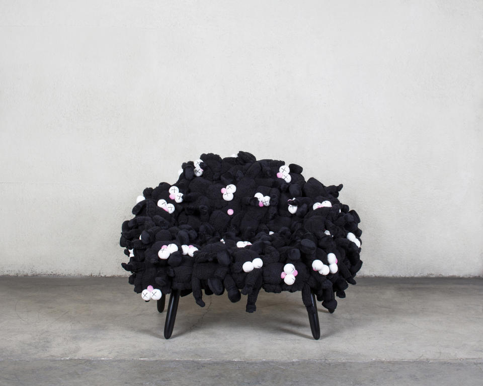 KAWS Chair in black, 2018, by KAWS and Estudio Campana, from Friedman Benda gallery, which will be on display at the inaugural DesignMiami.LA 2024.