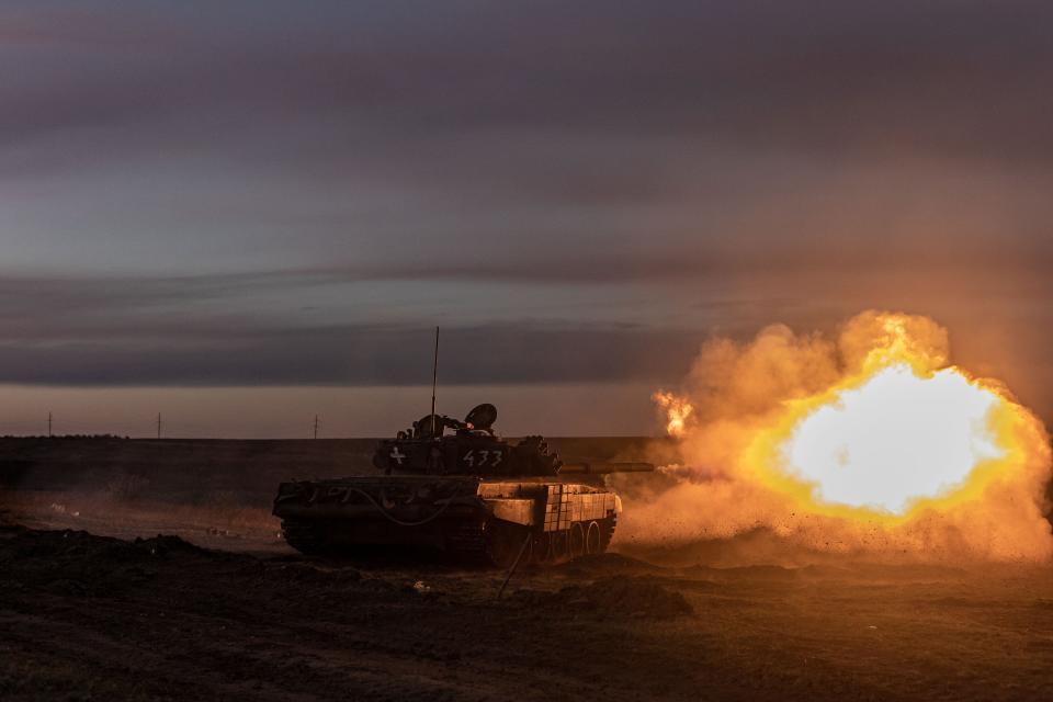 Ukrainian army soldiers of the 22nd brigade during tank training as Russia-Ukraine war continues in Donetsk Oblast, Ukraine on October 29, 2023.