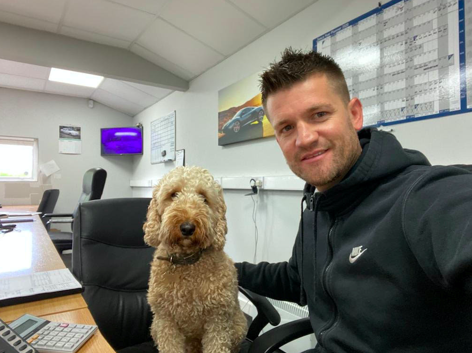 Adam Malley and Benji, who died after he was shot by a farmer. (SWNS)