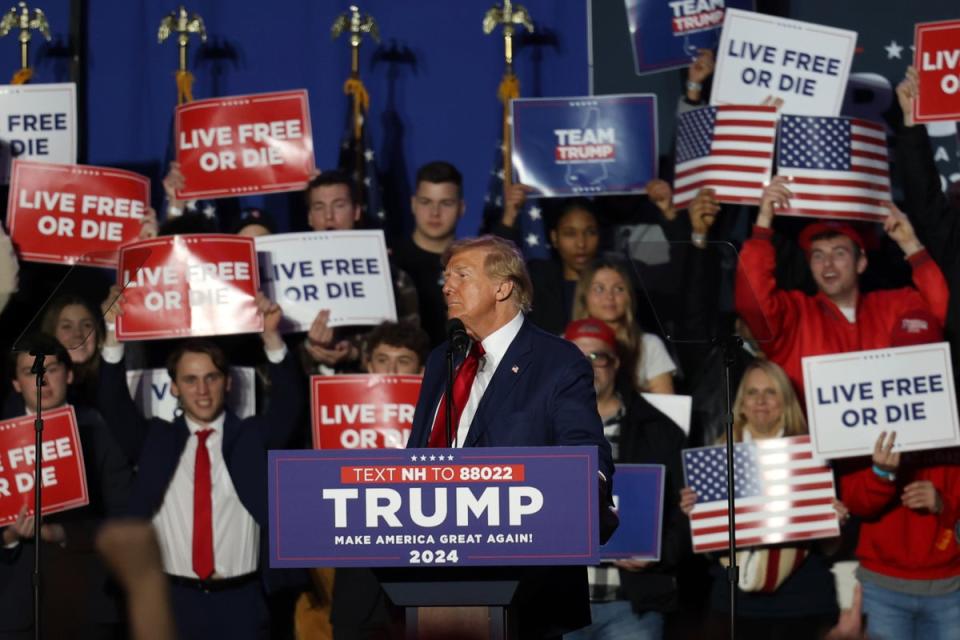 Former President Donald Trump attends a campaign rally, in Durham, N.H., Saturday, Dec. 16, 2023 (Copyright 2023 The Associated Press. All rights reserved.)