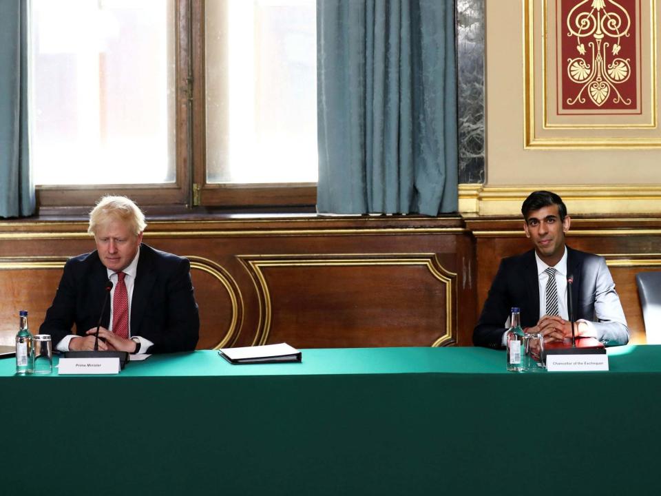 Boris Johnson and Rishi Sunak during a Cabinet meeting held at the Foreign and Commonwealth Office in London: PA