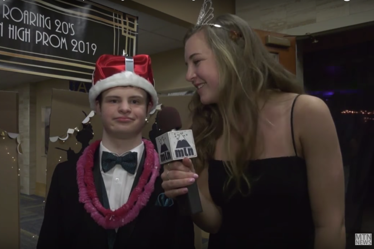 Aaron Clair threw his hand in the air in excitement when he was crowned prom king. (Photo: KRTV NEWS)