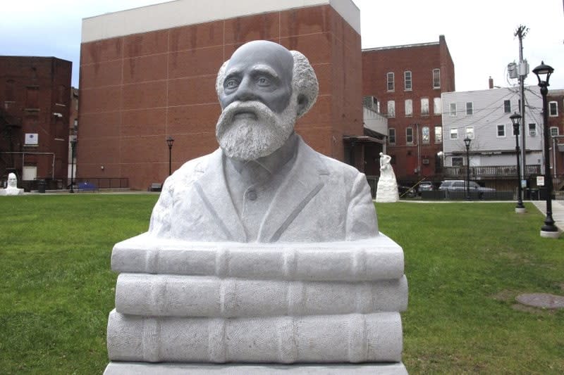 A sculpture of Martin Henry Freeman, the first Black American College president, is on display in his home city of Rutland, Vt., on Monday, Nov. 23, 2020. (AP Photo/Lisa Rathke)