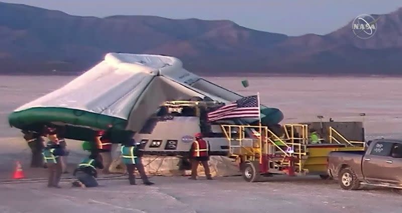 Boeing Starliner space capsule checked after landing at White Sands