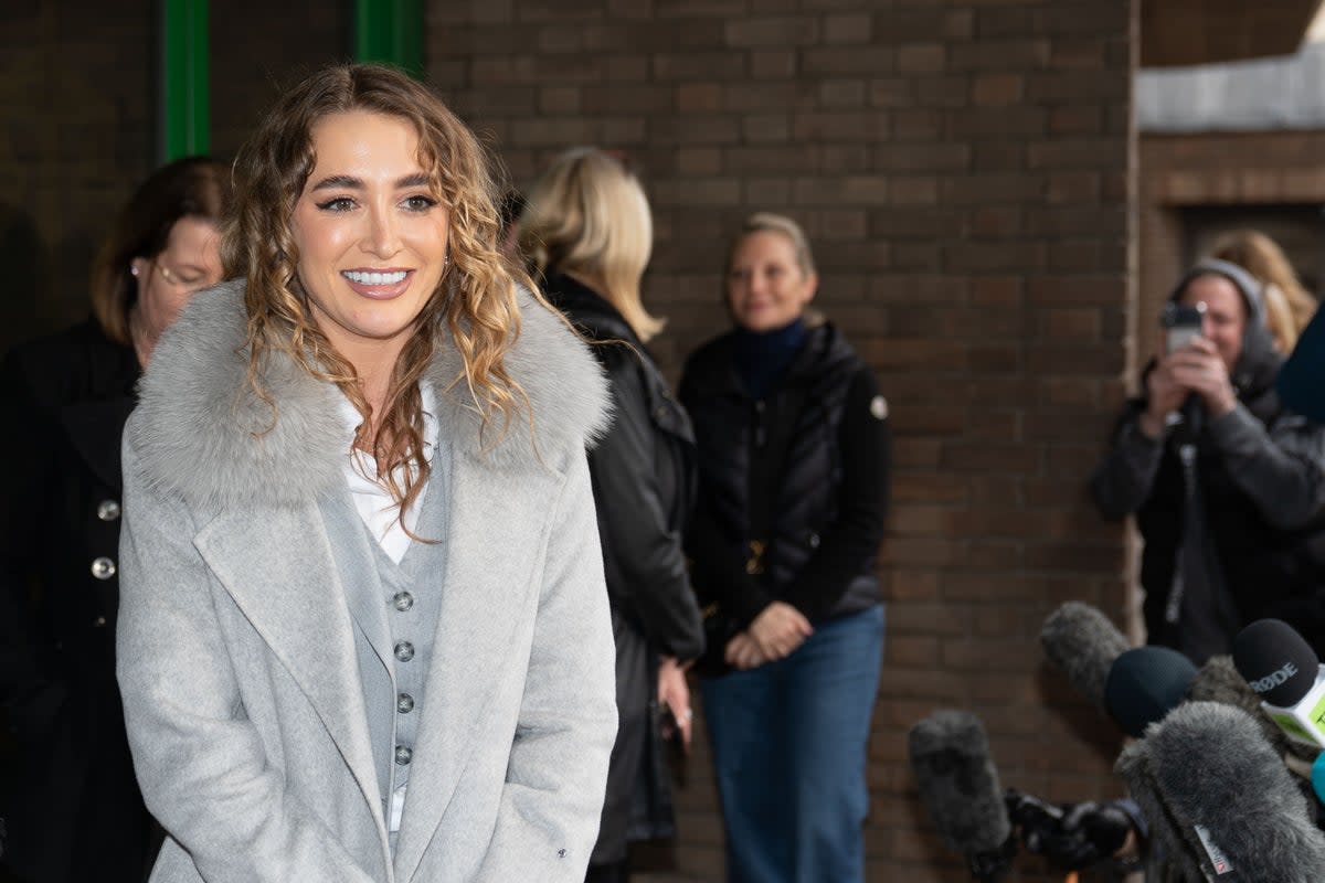 Georgia Harrison outside court after Stephen Bear was jailed for sharing a private video of them (PA) (PA Wire)