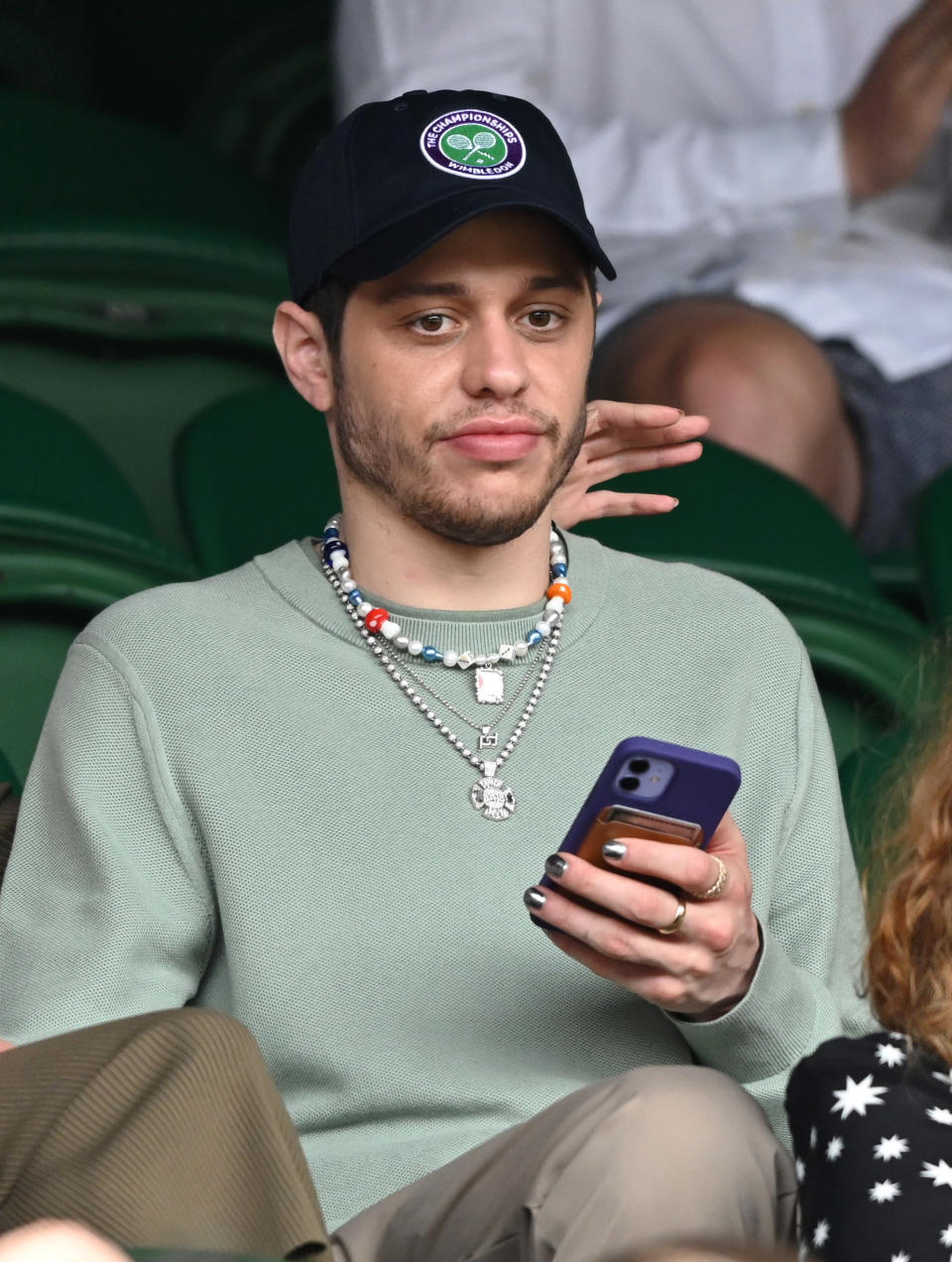 Pete Davidson watches the 2021 Wimbledon Tennis Championships in London, England