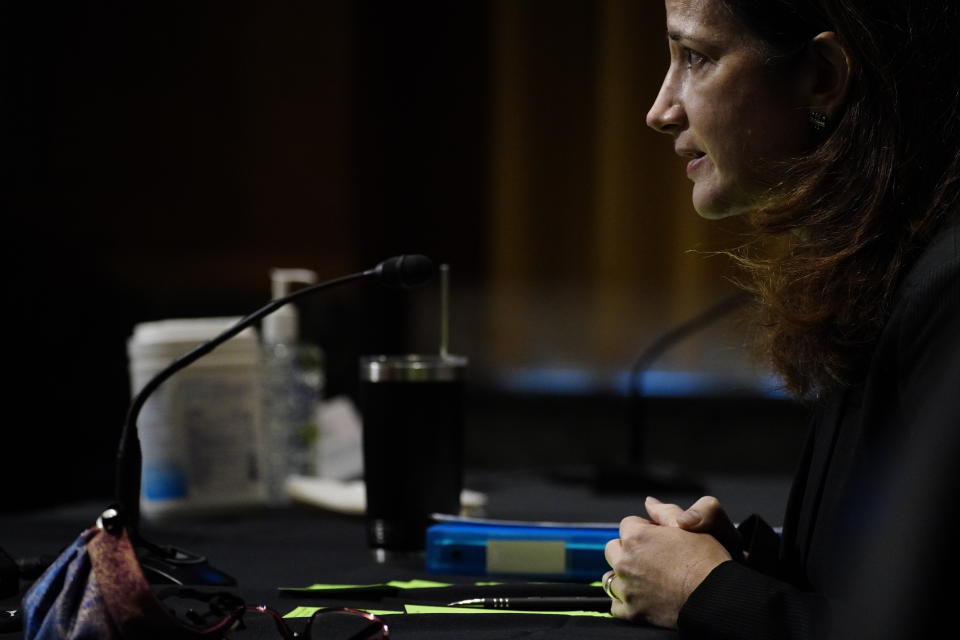 President-elect Joe Biden’s pick for national intelligence director Avril Haines listens during a confirmation hearing before the Senate intelligence committee on Tuesday, Jan. 19, 2021, in Washington. (Melina Mara/The Washington Post via AP, Pool)