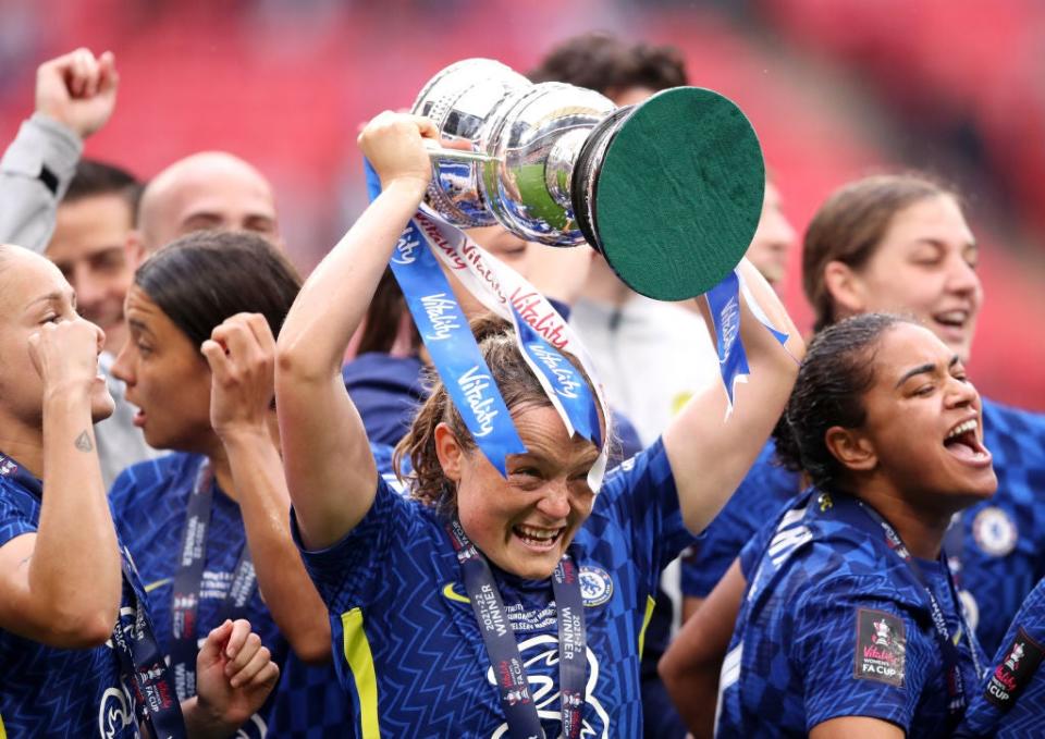 Erin Cuthbert received the player of the match award for her display at Wembley  (The FA via Getty Images)