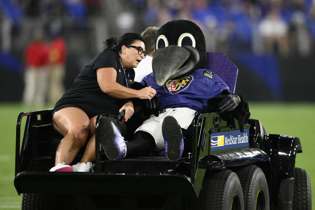 Ravens' mascot, Poe, hurt during halftime game with youth teams