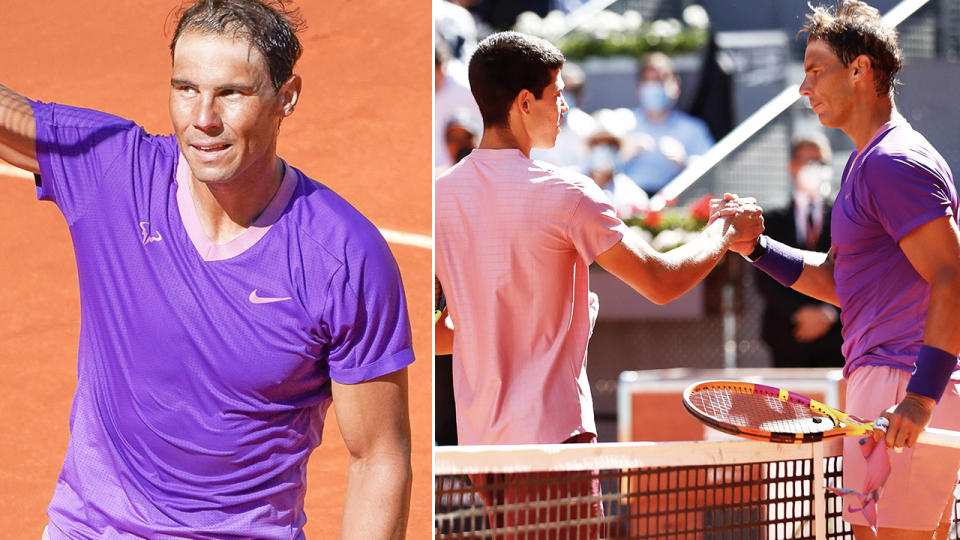 Rafael Nadal, pictured here after beating Carlos Alcaraz at the Madrid Open.