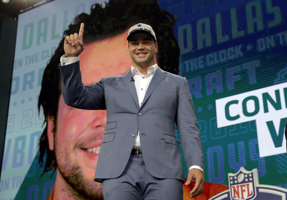 He’s smiling here, but Connor Williams couldn’t hold back the tears after being drafted by the Dallas Cowboys. (AP)