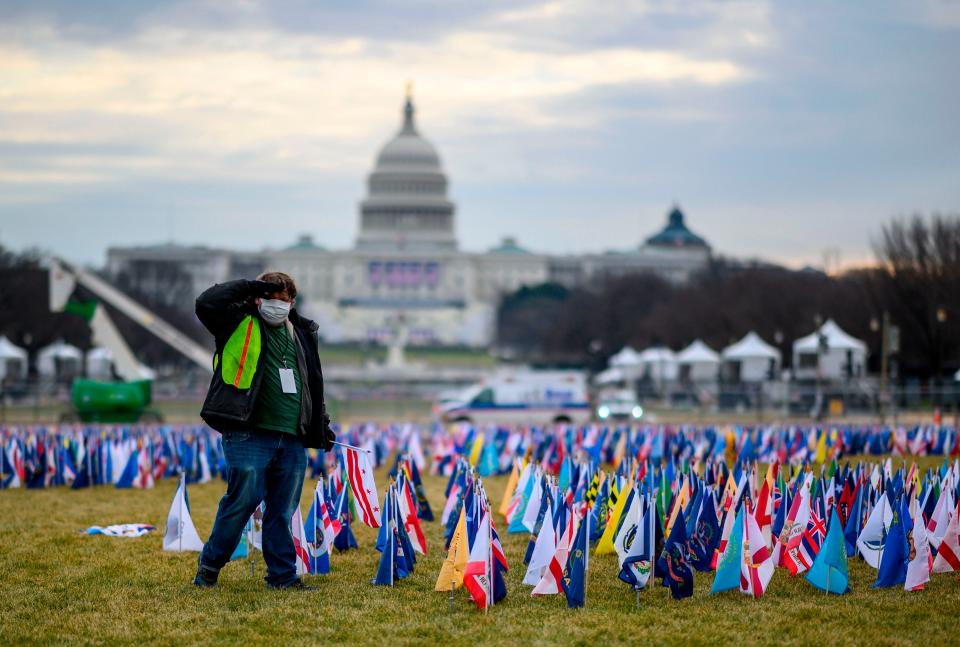 Thousands of flags creating a "Field of Flags" are seen on the National Mall.