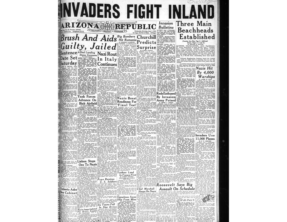 The front page of The Arizona Republic from June 7, 1944.