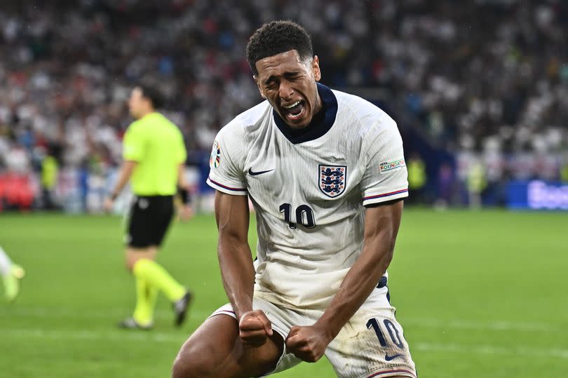 England midfielder Jude Bellingham celebrates.