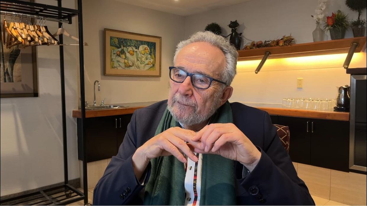 Pedro Arrojo-Agudo, United Nations special rapporteur on the right to drinking water and sanitation, spoke with reporters in Ottawa on Friday. (Brett Forester/CBC - image credit)