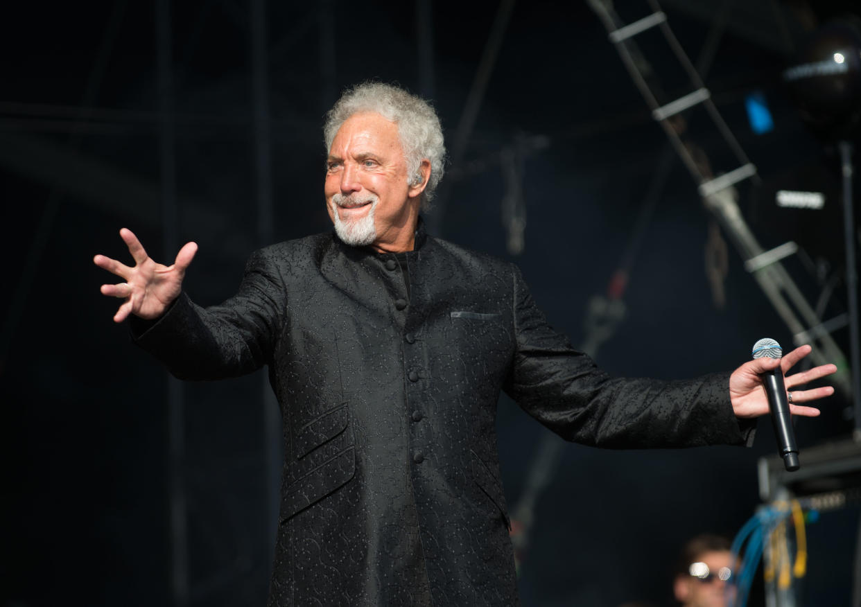 Tom Jones performs on The Virgin Media Stage on day 2 of the V Festival at Hylands Park on August 19, 2012 in Chelmsford, England. (Photo by Samir Hussein/WireImage)