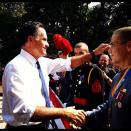 Mitt Romney shakes hands with cadets (Wayne PA) - <a href="https://twitter.com/hollybdc" rel="nofollow noopener" target="_blank" data-ylk="slk:@hollybdc;elm:context_link;itc:0;sec:content-canvas" class="link ">@hollybdc</a>, via Twitter