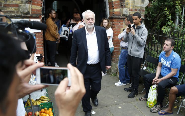 Jeremy Corbyn at the disaster site (Rex)