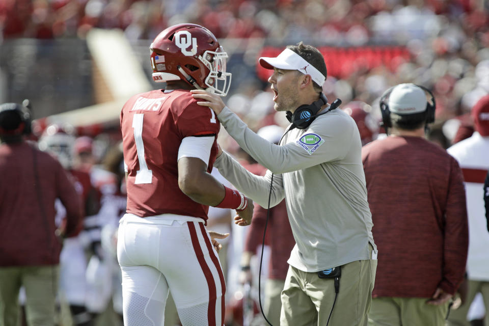 Jalen Hurts has been coached by some of the best offensive minds in football the past decade, including former Oklahoma coach and current USC coach Lincoln Riley. (Photo by Brett Deering/Getty Images)