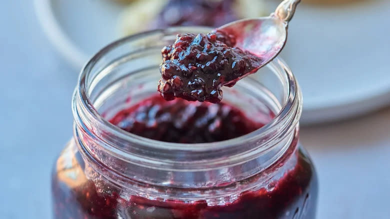 vanilla blackberry jam on spoon