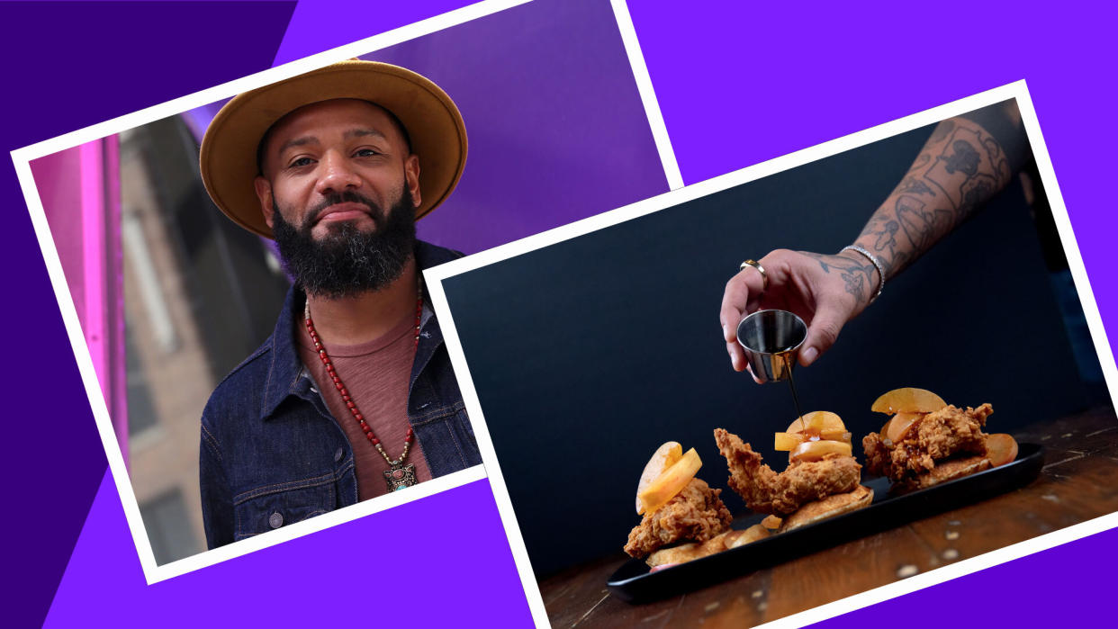 Justin Sutherland, who was a finalist in Top Chef: Kentucky, shares his chicken and waffles recipe. (Photos: Getty; Justin Sutherland)