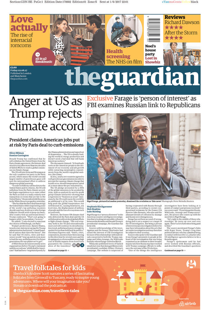 <p>“The Guardian,” published in London, U.K. (Newseum) </p>