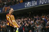 Bradford City's Filipe Morais celebrates after scoring against Chelsea during their FA Cup fourth round soccer match at Stamford Bridge in London January 24, 2015. REUTERS/Stefan Wermuth (BRITAIN - Tags: SPORT SOCCER)