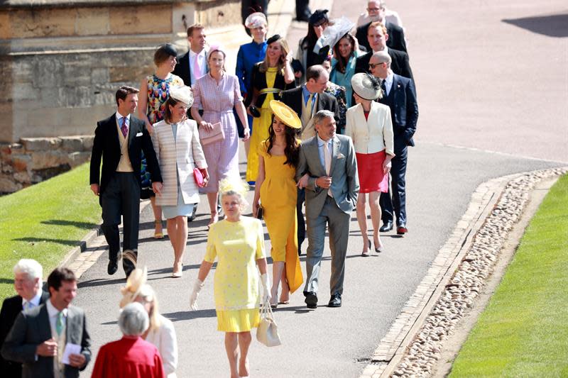 US actor George Clooney (R) and his wife British human rights barrister Amal Clooney (C-R) arrive for the royal wedding ceremony of Britain’s Prince Harry and Meghan Markle at St George’s Chapel in Windsor Castle, in Windsor, Britain (PA)