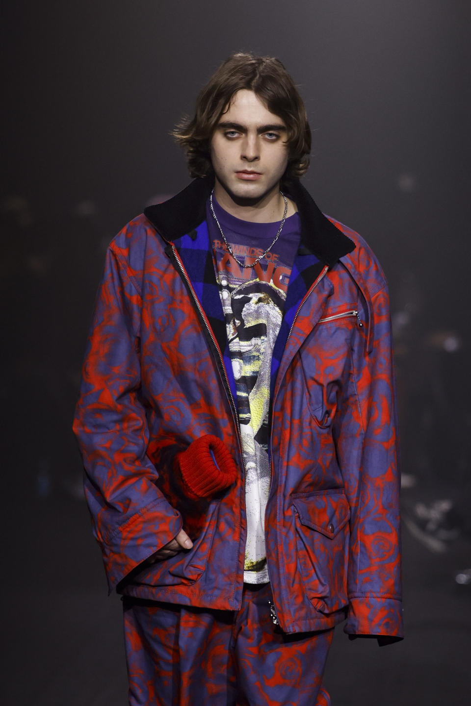 Lennon Gallagher wears a creation for the Burberry Autumn/Winter 2023 fashion collection presented in London, Monday, Feb. 20, 2023. (Photo by Vianney Le Caer/Invision/AP)
