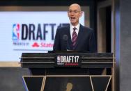 Jun 22, 2017; Brooklyn, NY, USA; NBA commissioner Adam Silver speaks before the first round of the 2017 NBA Draft at Barclays Center. Mandatory Credit: Brad Penner-USA TODAY Sports