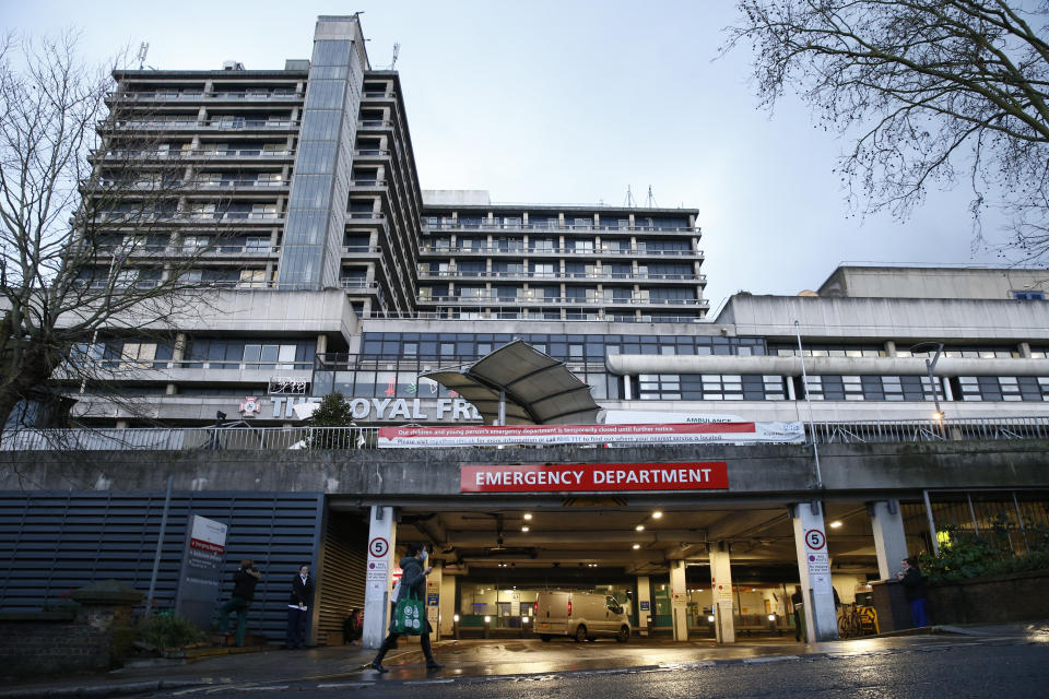 LONDON, ENGLAND - JANUARY 03: A general view of the emergency department at the Royal Free Hospital in the Borough of Camden on January 3, 2021 in London, England. The Uk has recorded more than 50,000 new cases of Covid-19 for sixth day in a row. (Photo by Hollie Adams/Getty Images)