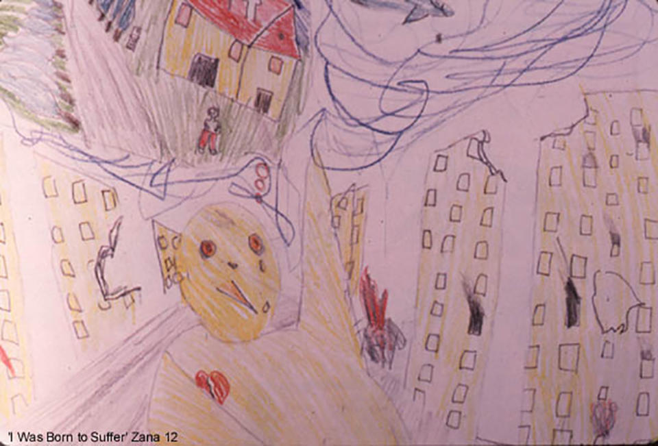 A drawing from Cambodia in 1979, titled by 12-year-old Zana: