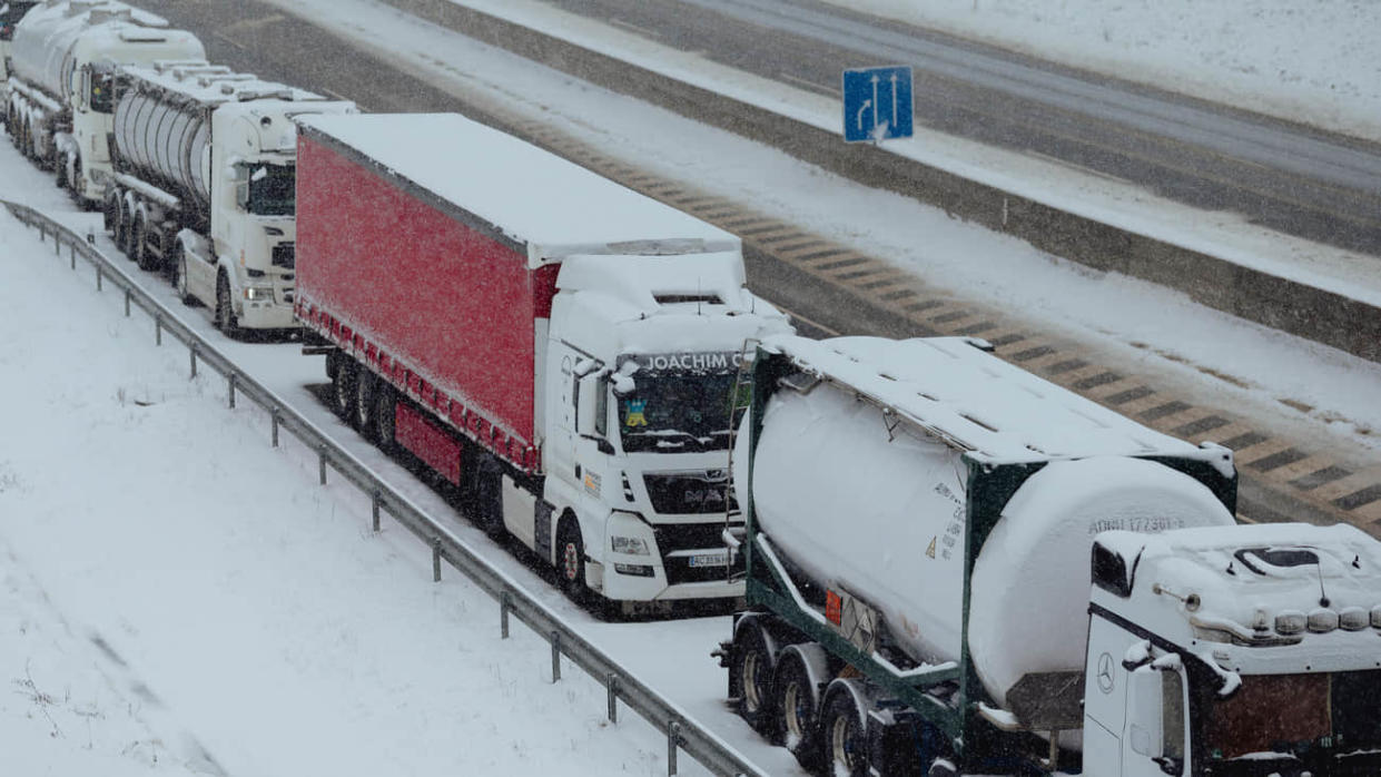 Lorries at the Polish border. 